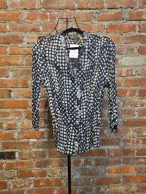 Polka Dot Ruffle Button-Front Blouse in Black & White